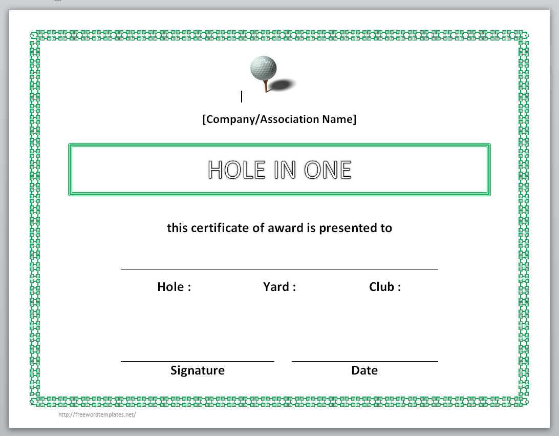 Hole In One Certificate Template