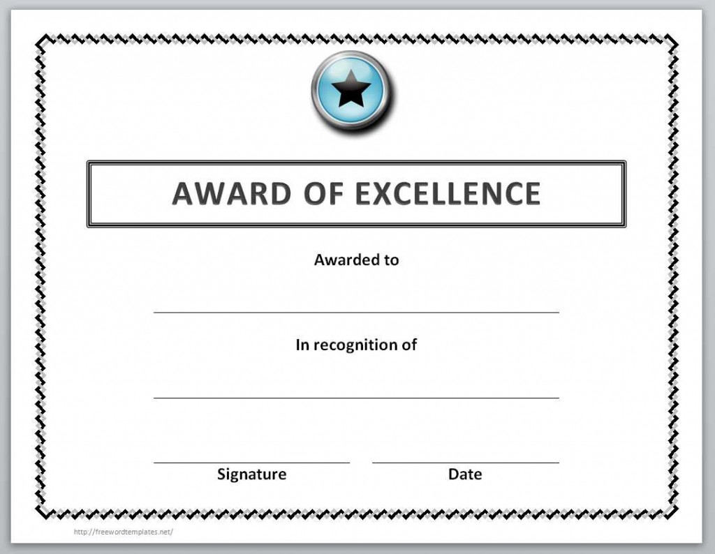 Award of Excellent Certificate Template